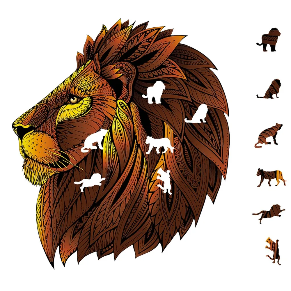 Rainbow Wooden Puzzle Lion - 121 pièces en bois