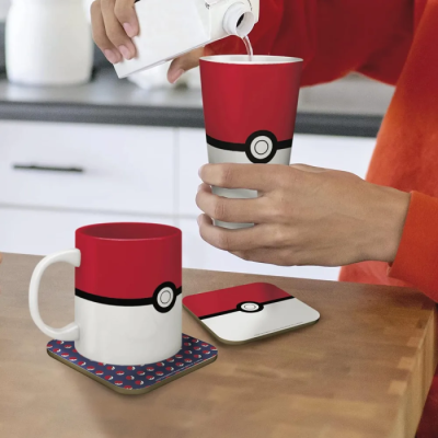 Pokémon - Coffret Cadeau Verre XXL + Mug + 2 Sous-Verres Pokéball