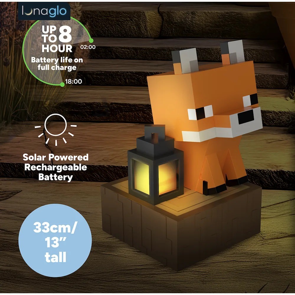 Lampe solaire extérieure Minecraft Renard LunaGlo 33 cm
