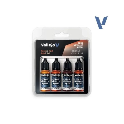 Vallejo True Metallic Metal Forged Red - Set de peintures acryliques rouges métalliques 4 x 18 ml