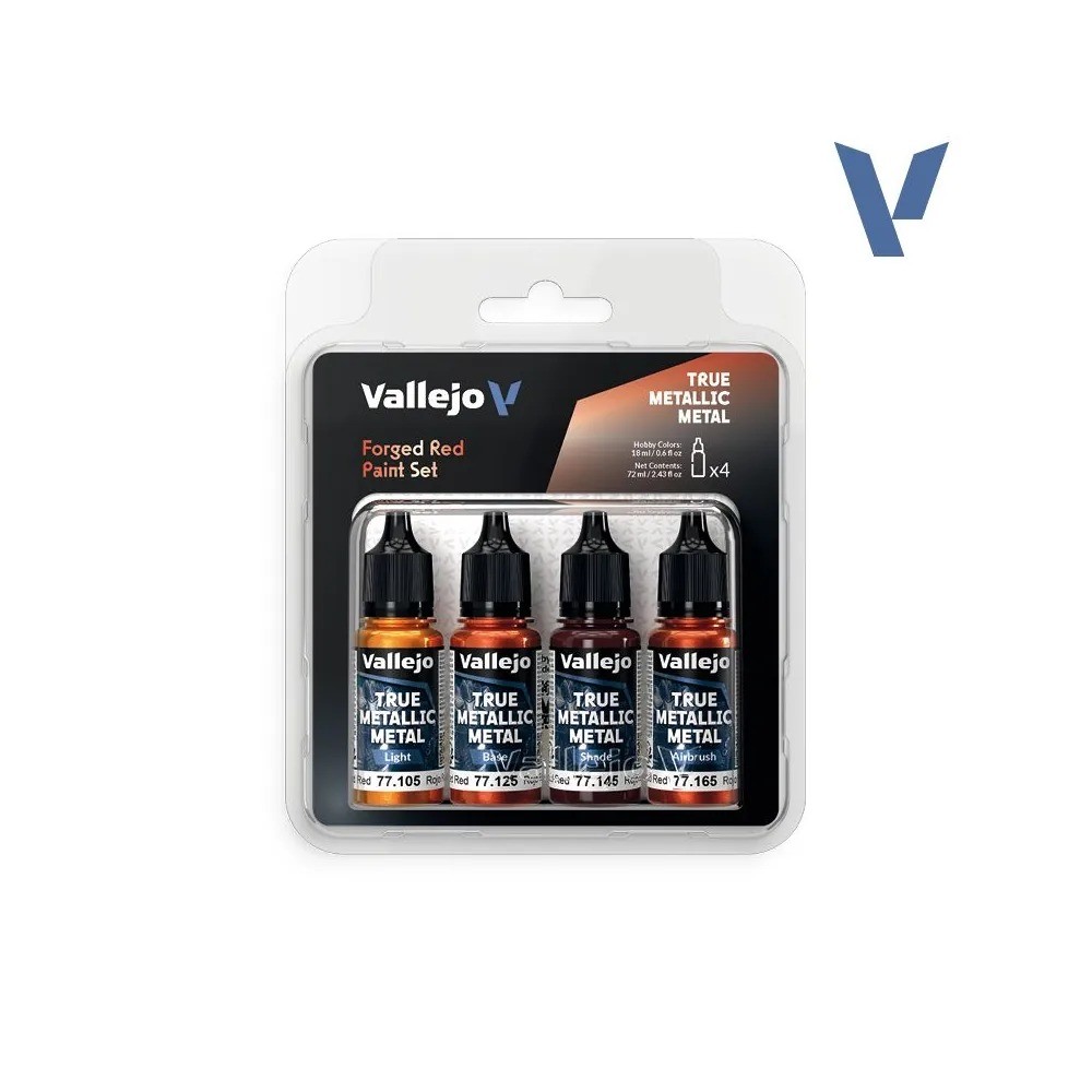 Vallejo True Metallic Metal Forged Red - Set de peintures acryliques rouges métalliques 4 x 18 ml
