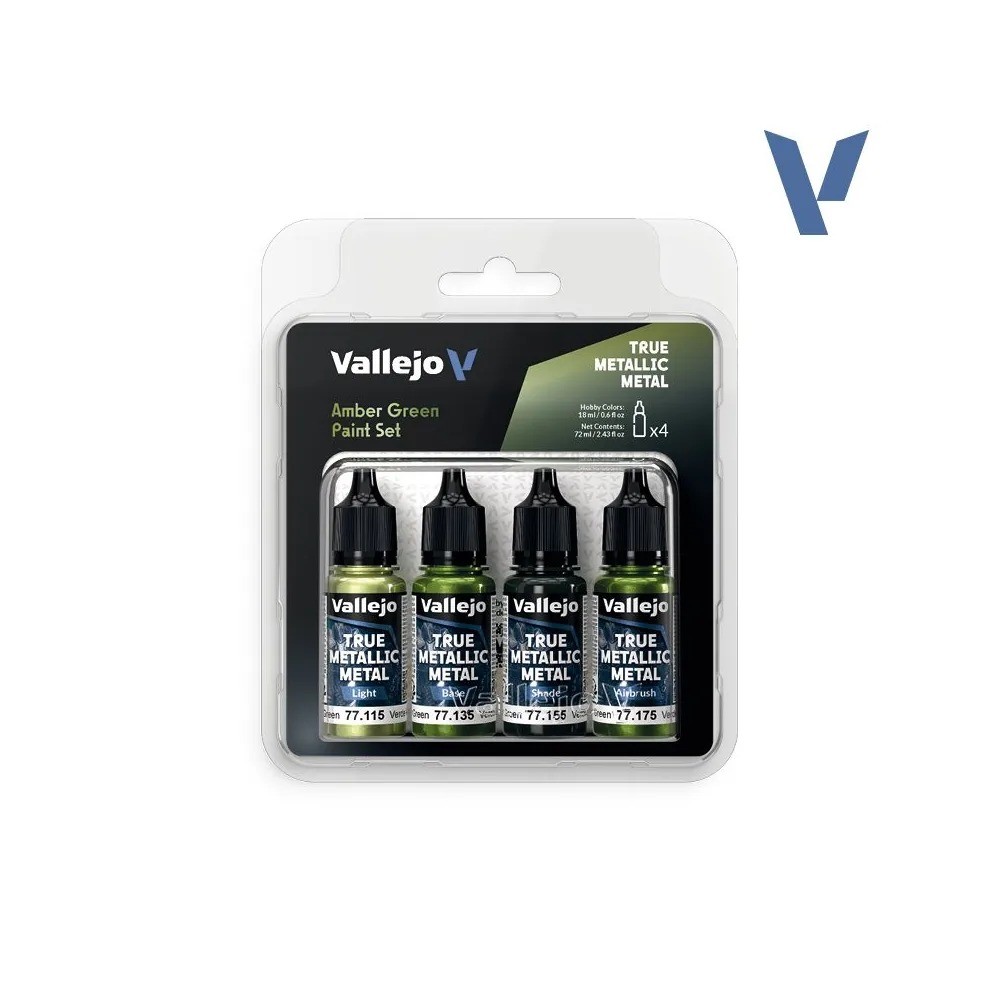 Vallejo True Metallic Metal Amber Green - Set de 4 peintures 18 ml