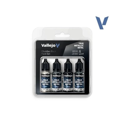 Vallejo Set Noir Obsidienne Métallique True Metallic Metal 4 × 18 ml