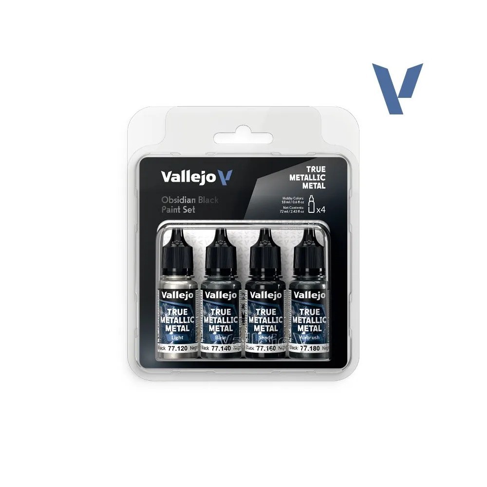 Vallejo Set Noir Obsidienne Métallique True Metallic Metal 4 × 18 ml