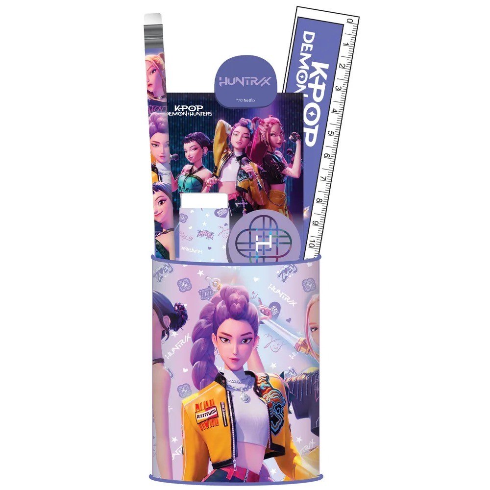 K-POP Demon Hunters - Set de papeterie avec pot à crayons, 7 pièces