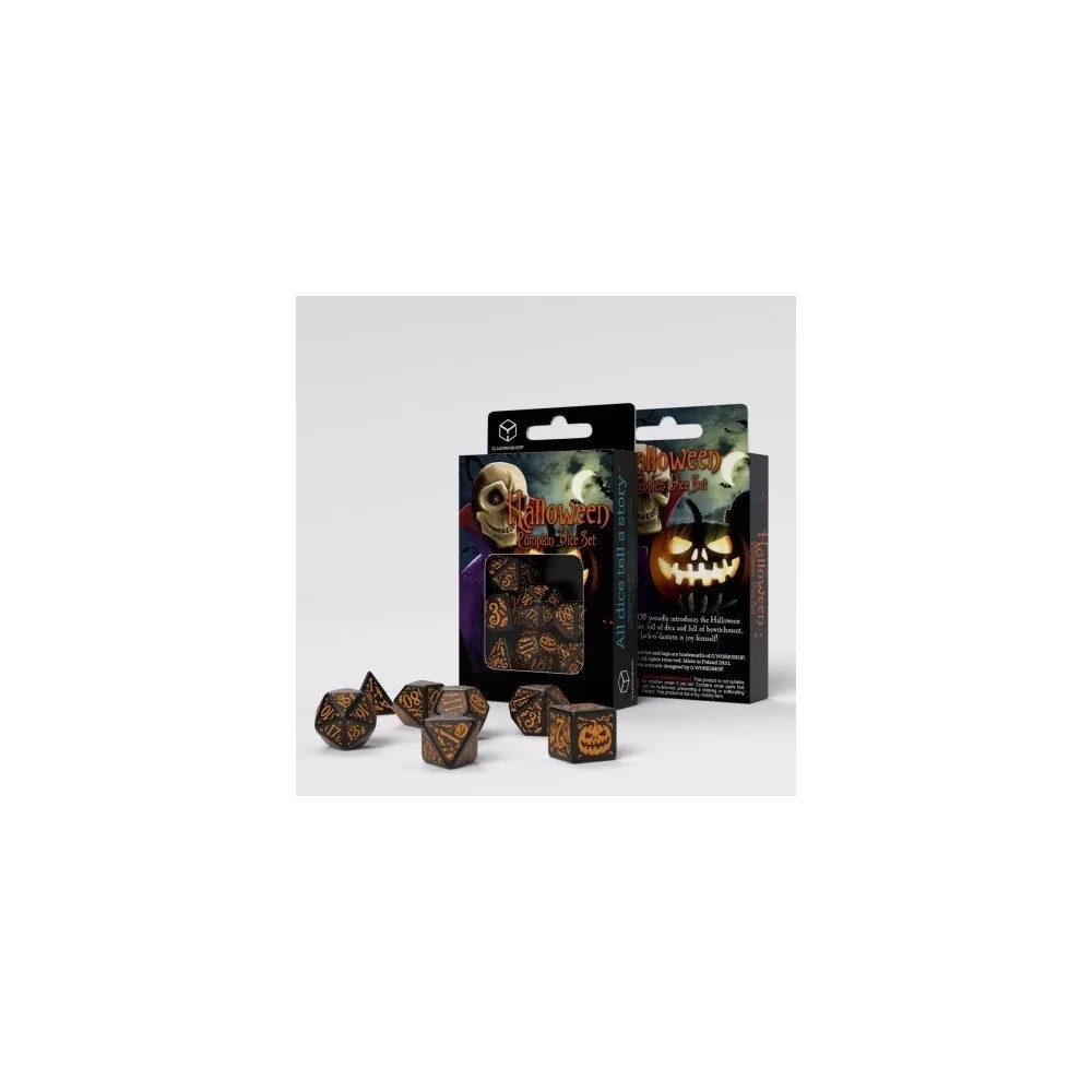 Set de 7 dés Halloween Pumpkin, noir et orange — Q-Workshop