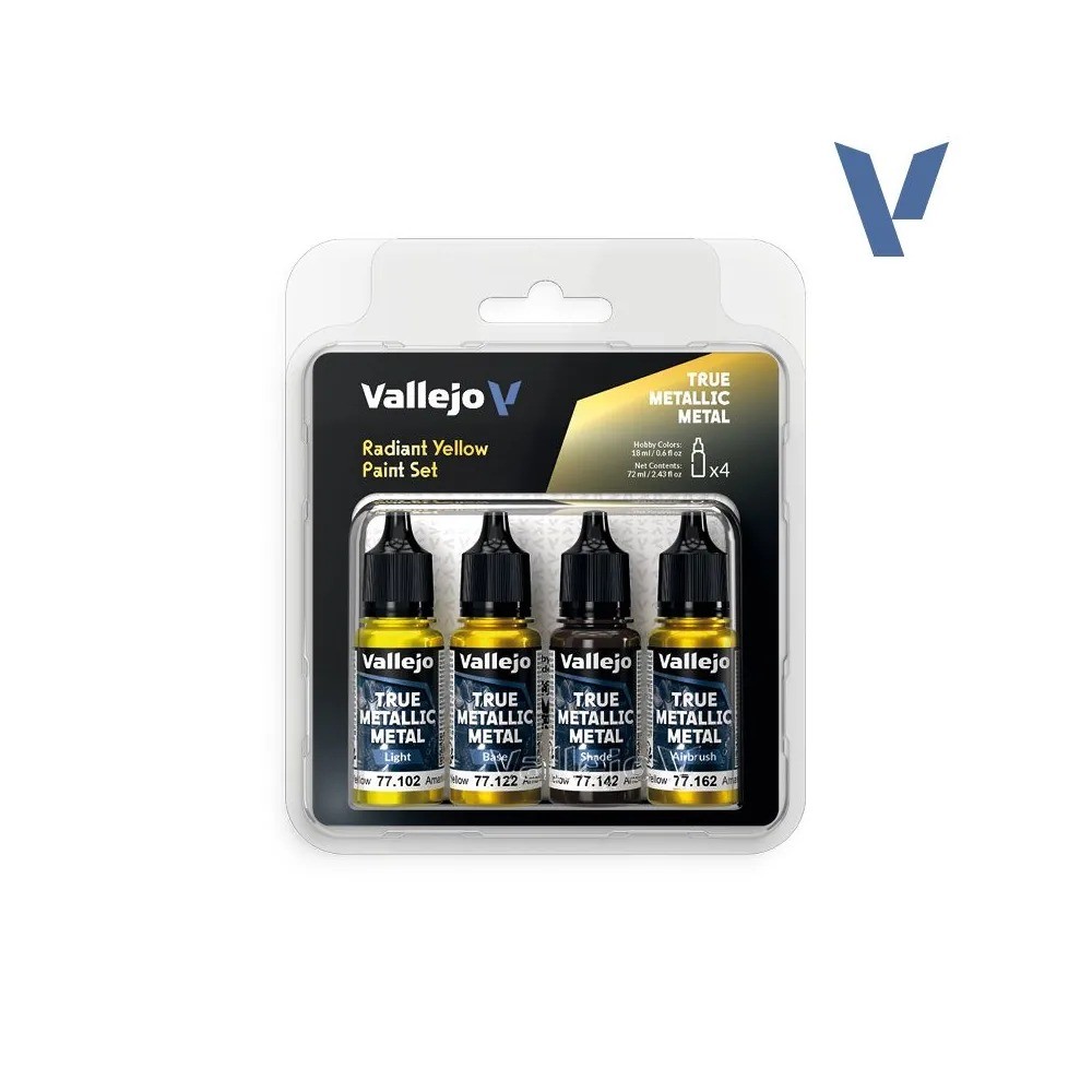 Vallejo True Metallic Metal – Radiant Yellow Paint Set 4 x 18 ml – Réf. 77259