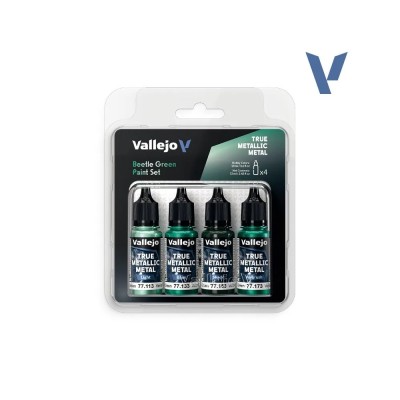 Vallejo 77265 True Metallic Metal Beetle Green, set de 4 peintures 18 ml