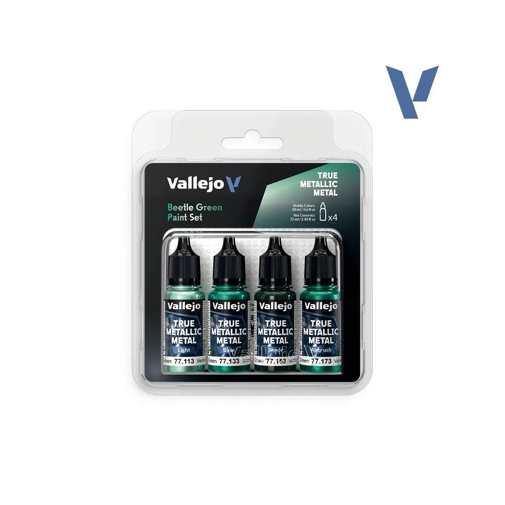 Vallejo 77265 True Metallic Metal Beetle Green, set de 4 peintures 18 ml