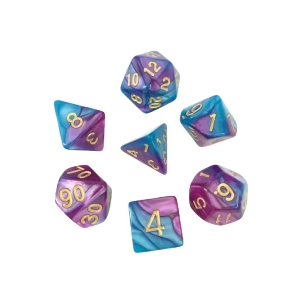 Lot de 7 dés en boîte Fusion bleu et violet clair