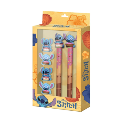 Stitch & Angel - Set 2 Crayons + 4 Gommes Donut
