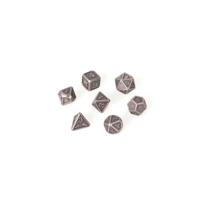 Lot 7 Dés Métal 14mm Solid Silver avec Boîte Métal