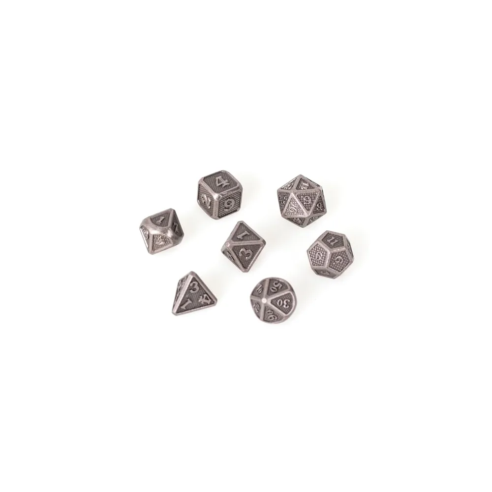 Lot 7 Dés Métal 14mm Solid Silver avec Boîte Métal